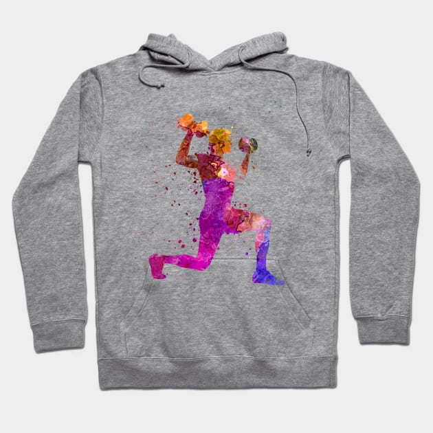 Man exercising weight training workout fitnes in watercolor Hoodie by PaulrommerArt